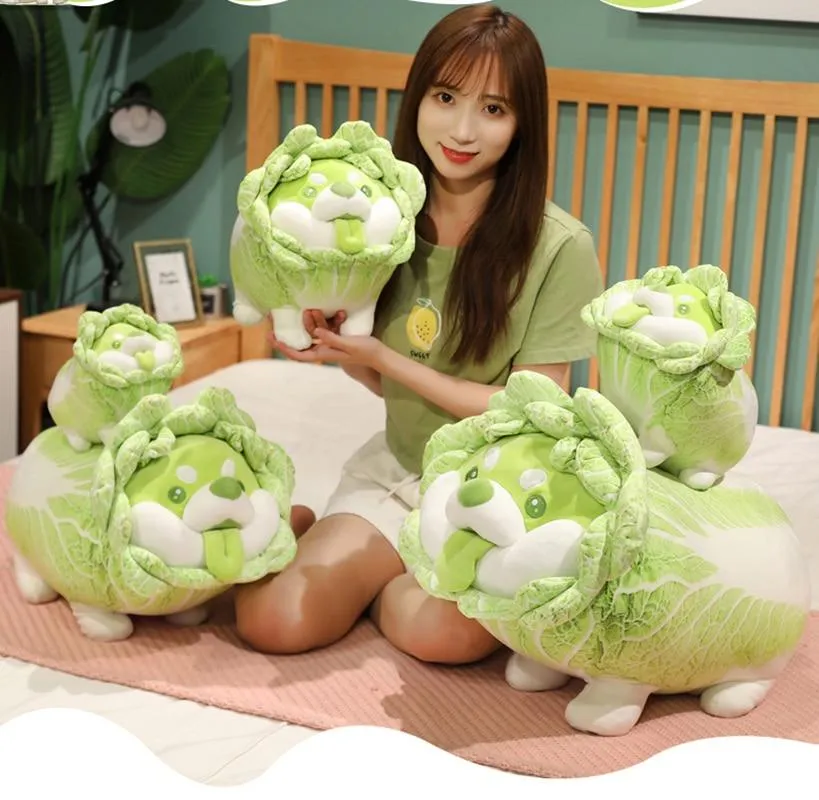 20-50cm Cute Japanese Vegetable Dog Plush Toys Creative Chinese Cabbage Shiba Inu Pillow Stuffed Animal Sofa Cushion Baby Gifts