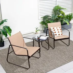 3 Pieces Patio Conversation Set with Breathable Fabric and Tabletop-Brown