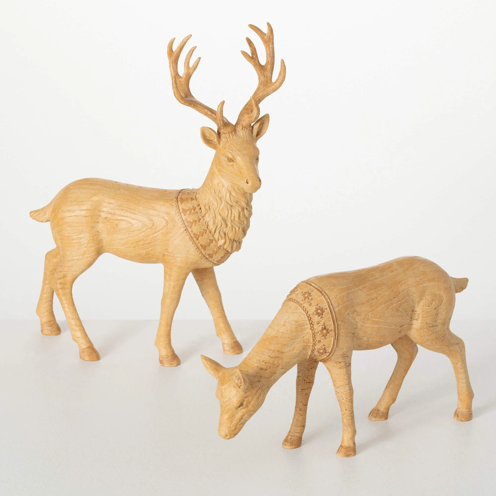 5.5"H and 14"H Sullivans Scandinavian Neutral Deer Figure - Set of 2, Christmas Decor, Brown