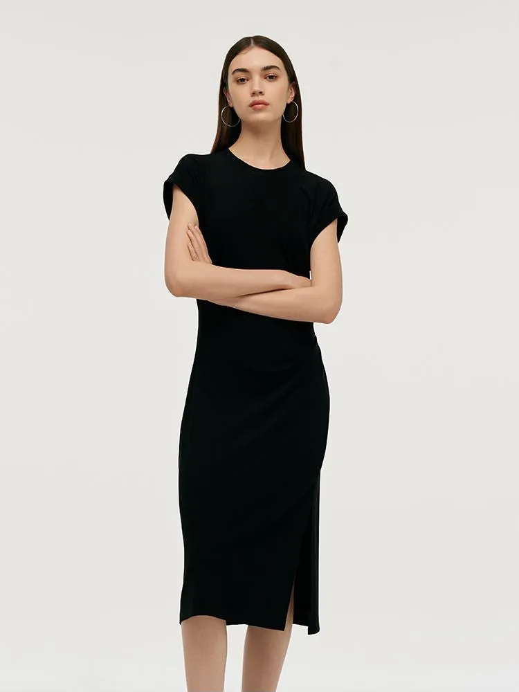 Acetate Side Slit Women Midi Dress