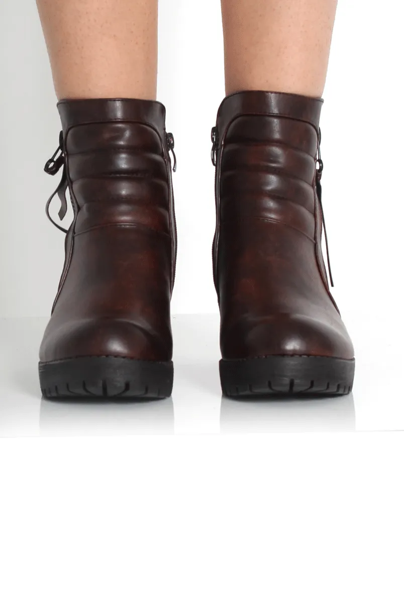 Alisha Brown Zip Biker Ankle Boots