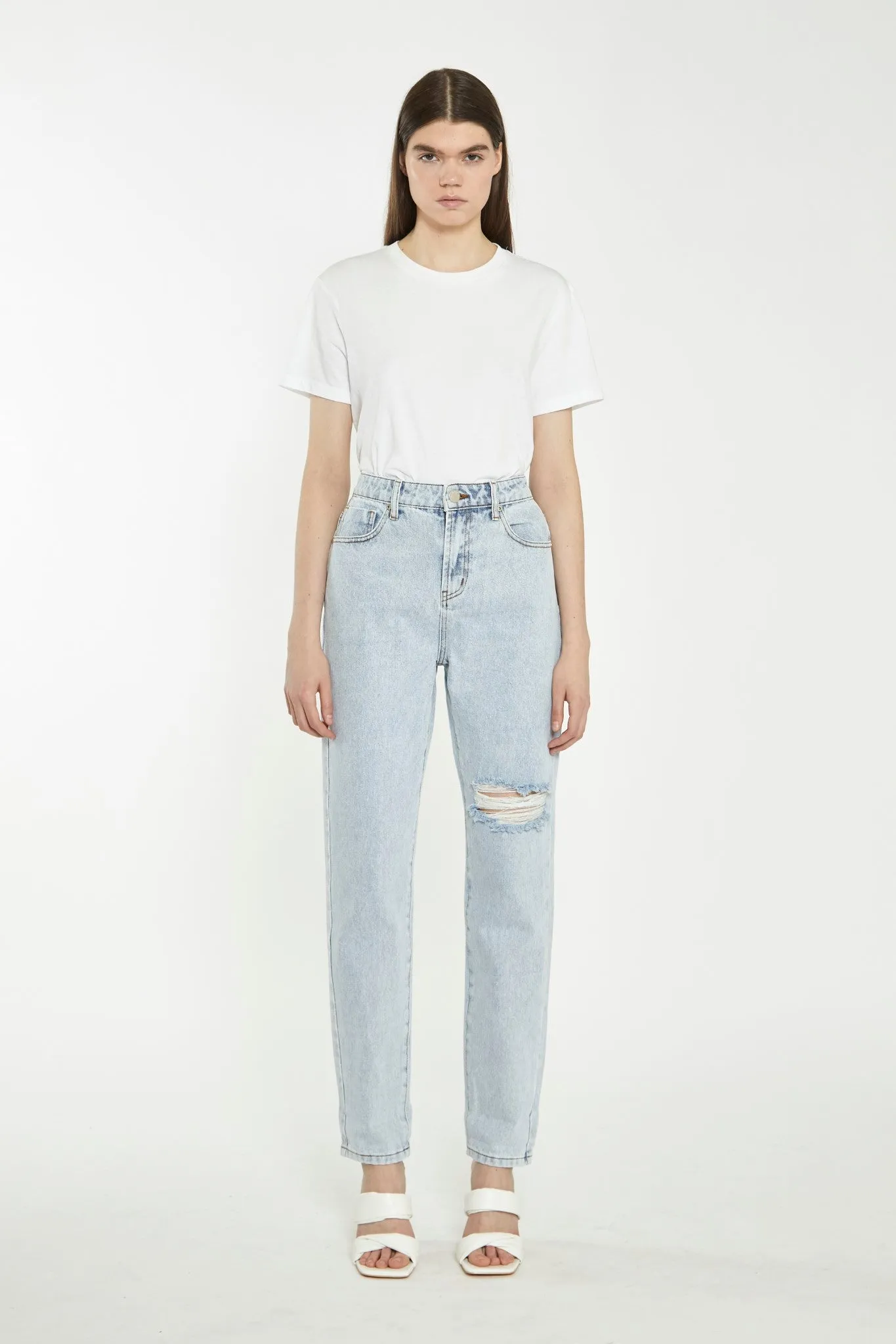 Antique Bleach Distressed Mom Jeans