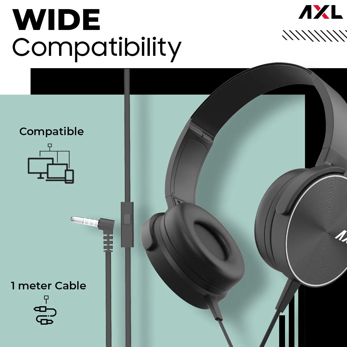 AXL AHP-02 Wired On-Ear Headphone with in line Mic, HD Sound and Cozy Padded Adjustable Ear cups (Black/Red/Blue)