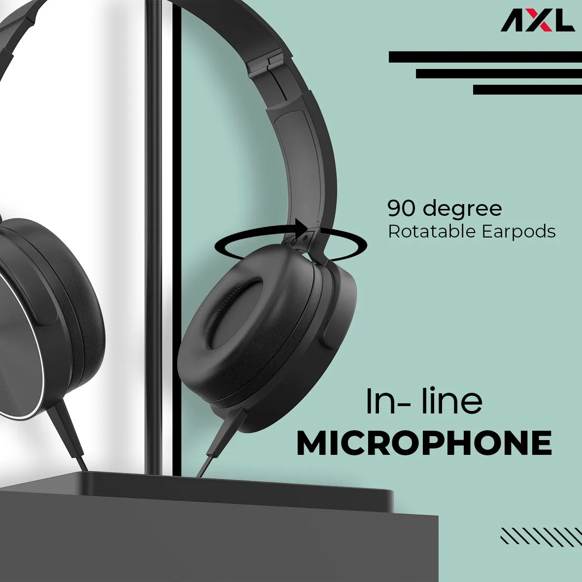 AXL AHP-02 Wired On-Ear Headphone with in line Mic, HD Sound and Cozy Padded Adjustable Ear cups (Black/Red/Blue)