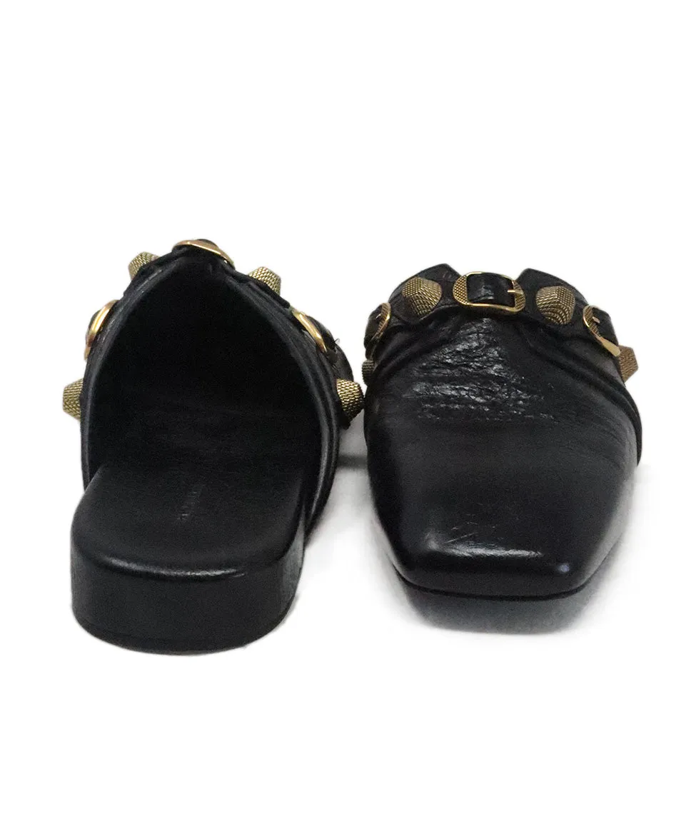 Balenciaga Black Distressed Leather Studded Mules sz 9