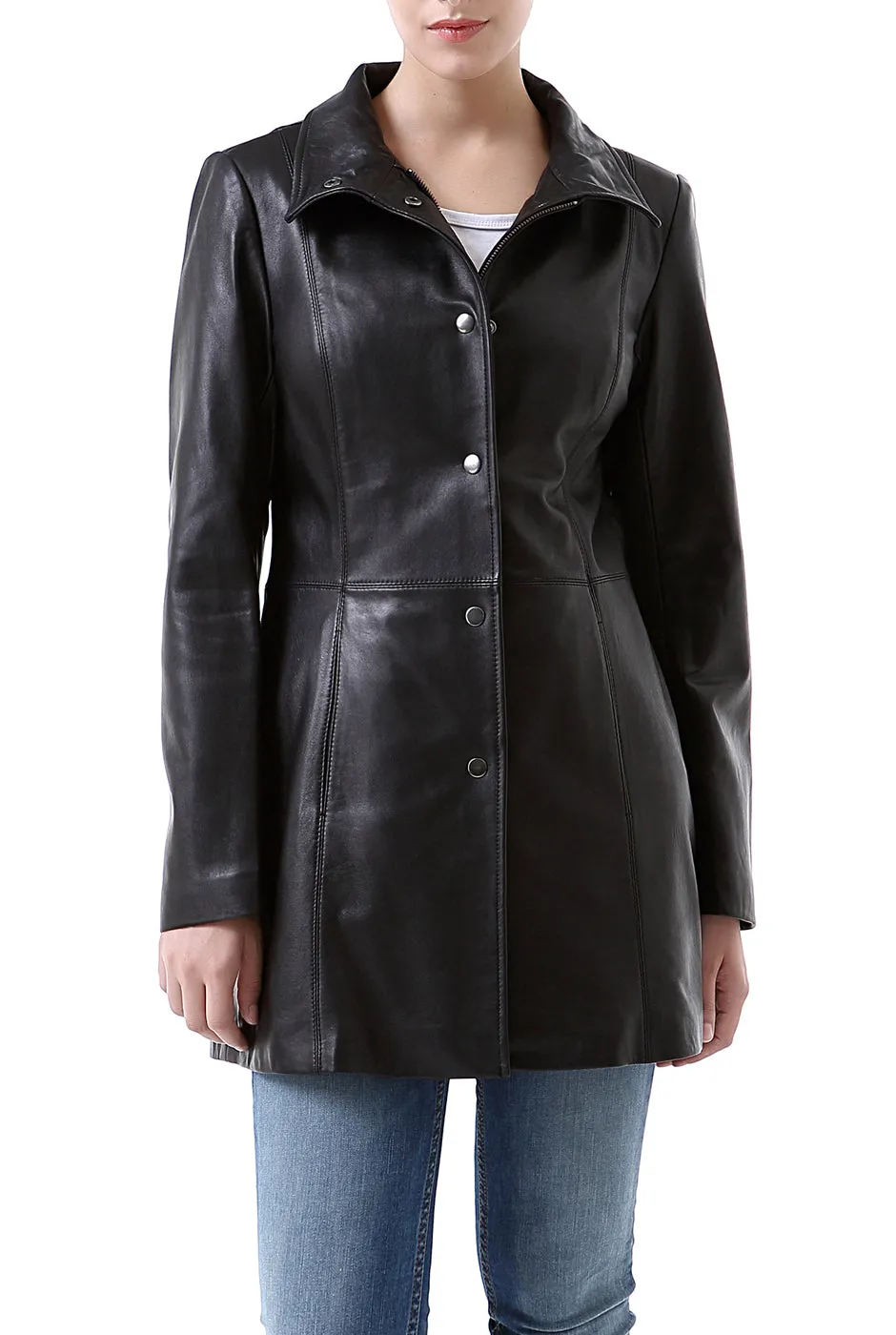 Certainly! Here is an optimized version of the product title with modifiers:

BGSD Womens Jocelyn Premium Lambskin Leather Car Coat Jacket