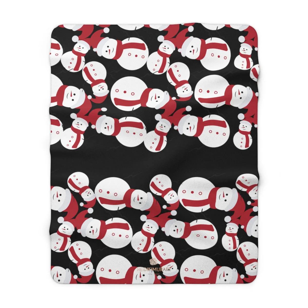 Black Christmas Fleece Blanket, White Red Fluffy Snowman Cozy Sherpa Fleece Blanket