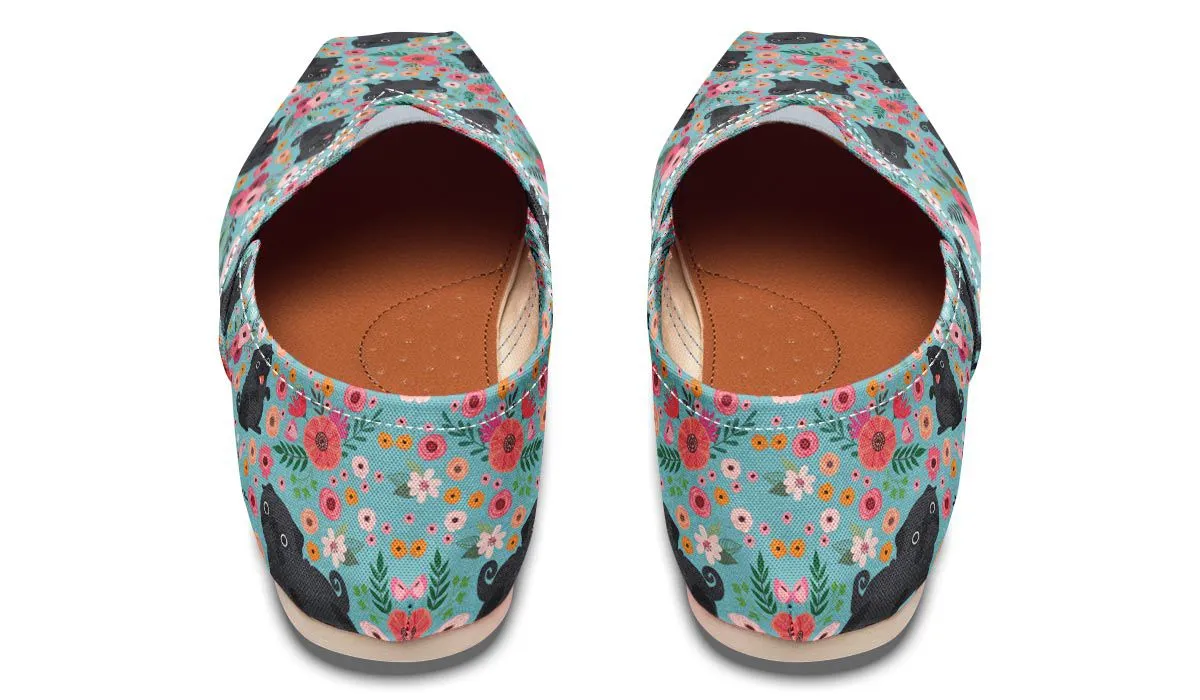 Black Pug Flower Casual Shoes