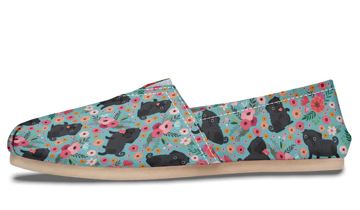 Black Pug Flower Casual Shoes