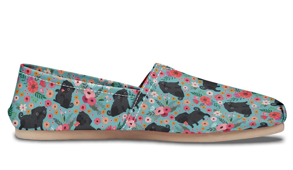 Black Pug Flower Casual Shoes