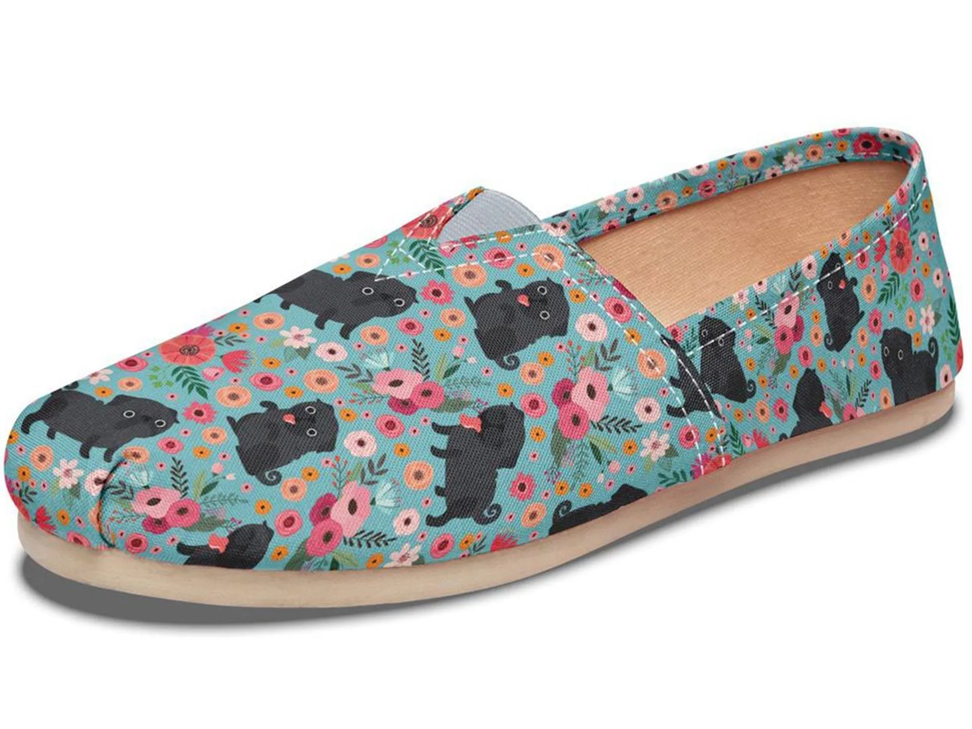 Black Pug Flower Casual Shoes