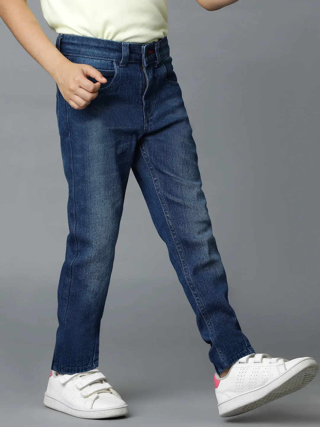 BOYS MID BLUE WHISKERED CASUAL JEANS