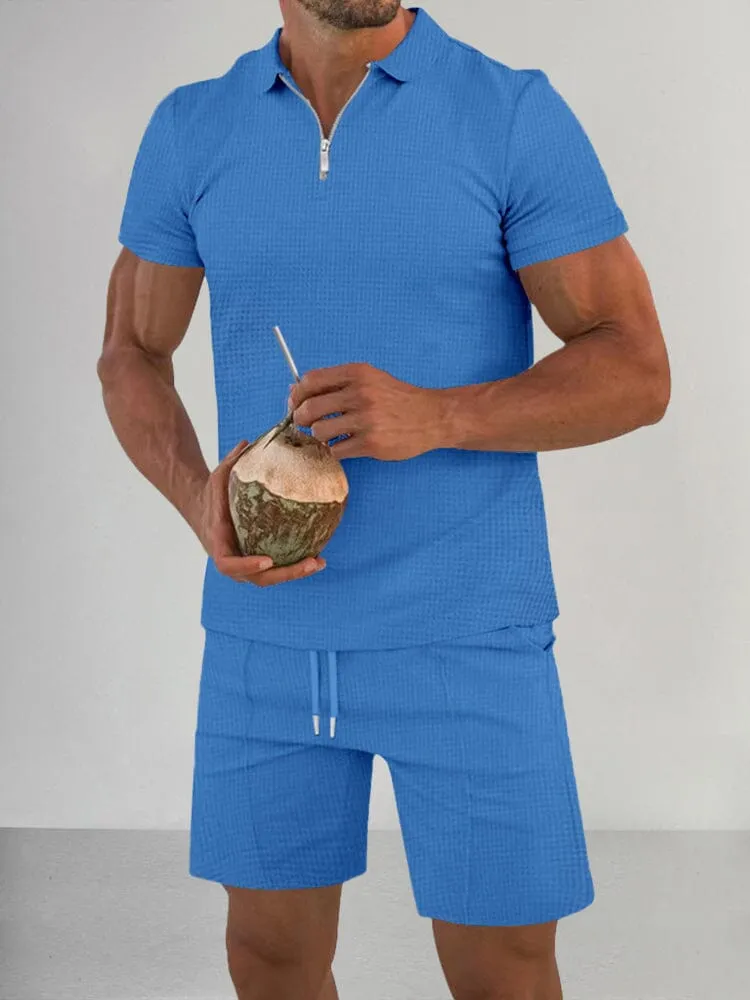 Breathable Waffle Polo Shirt Sets