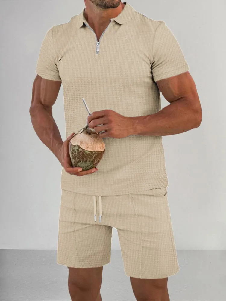 Breathable Waffle Polo Shirt Sets