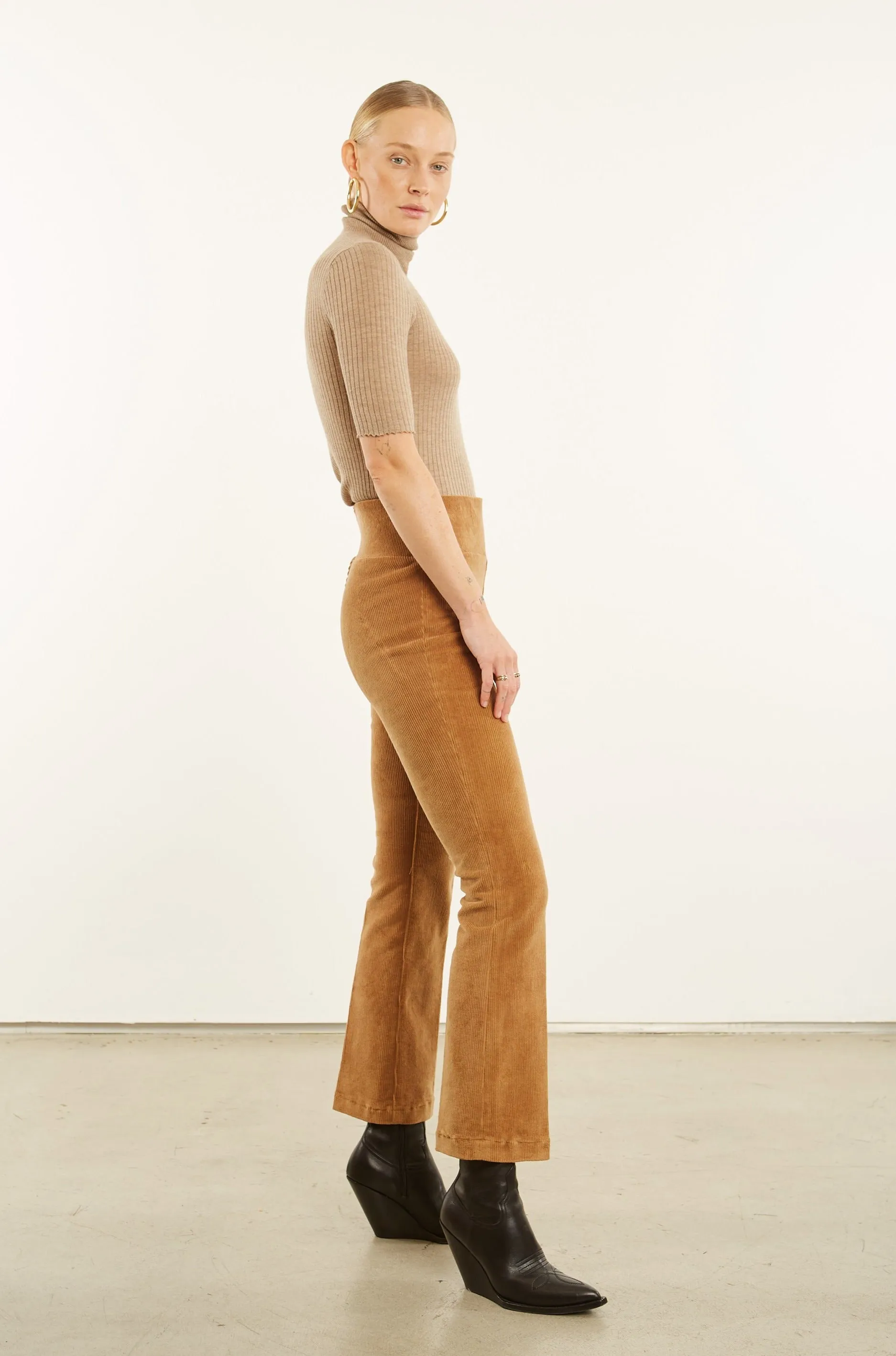 Camel Corduroy Ankle Flare Pants