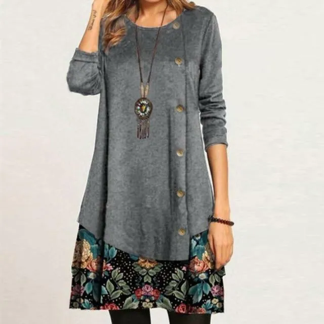 Casual Double-Layered Floral Print Dress