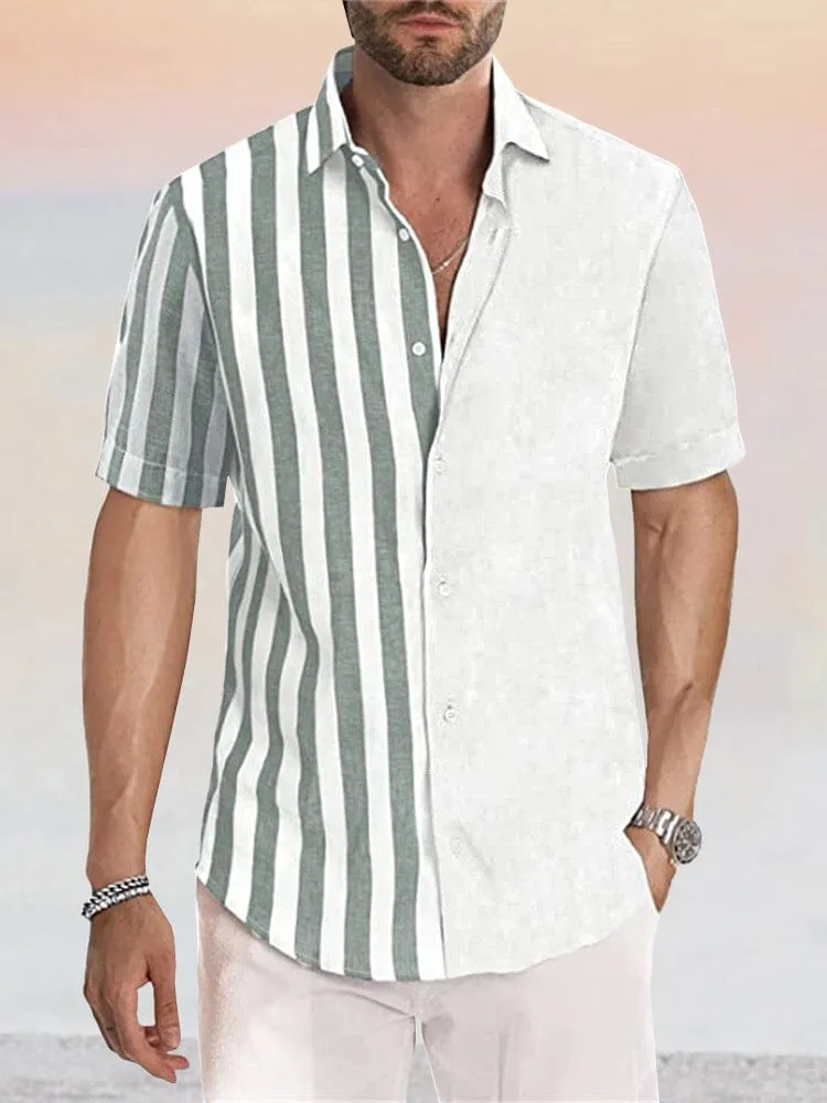 Casual Linen Style Stripe Splicing Shirt