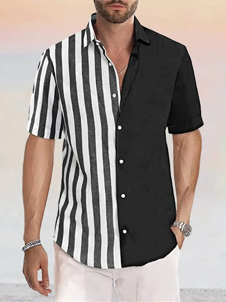 Casual Linen Style Stripe Splicing Shirt