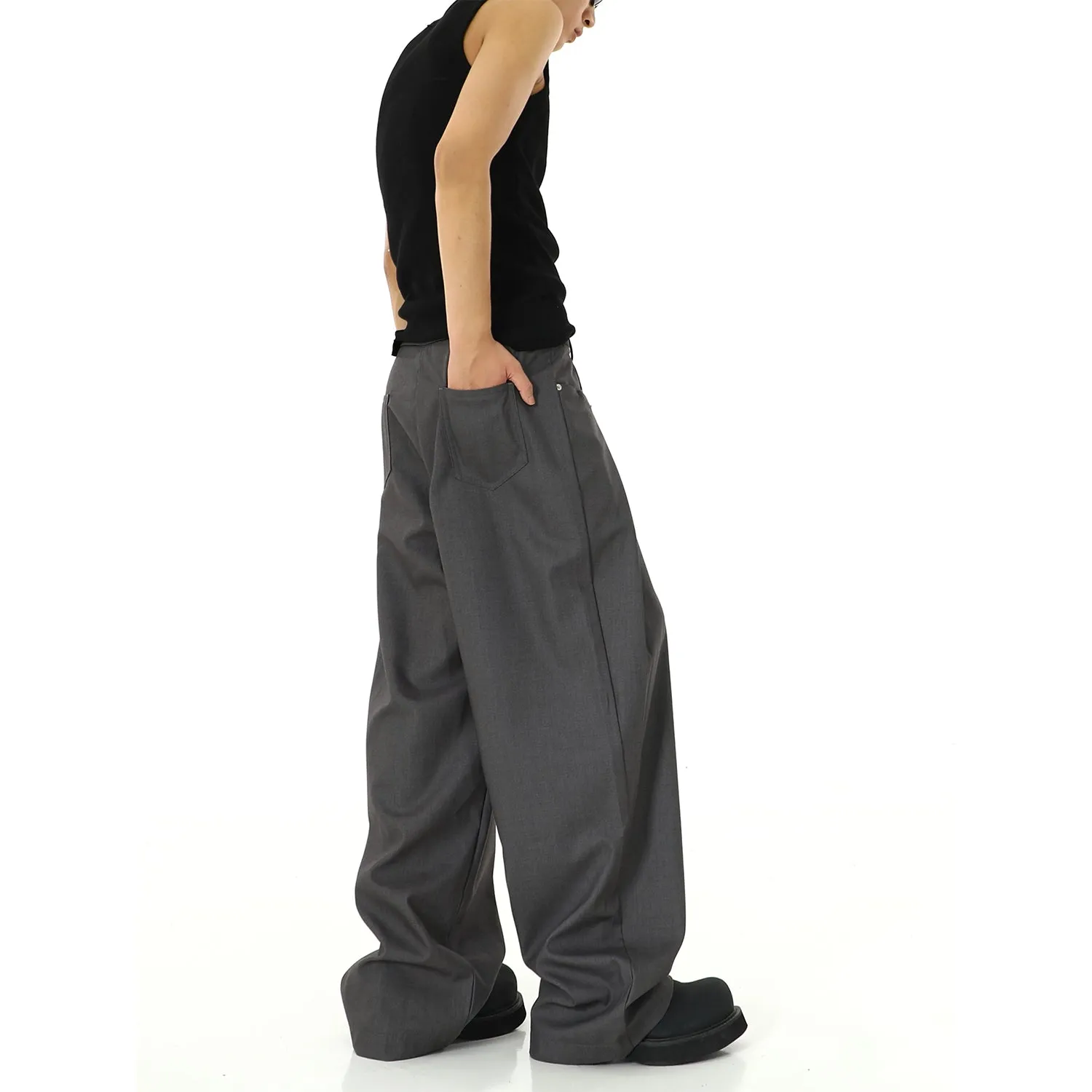 Casual Side Button Pleated Pants