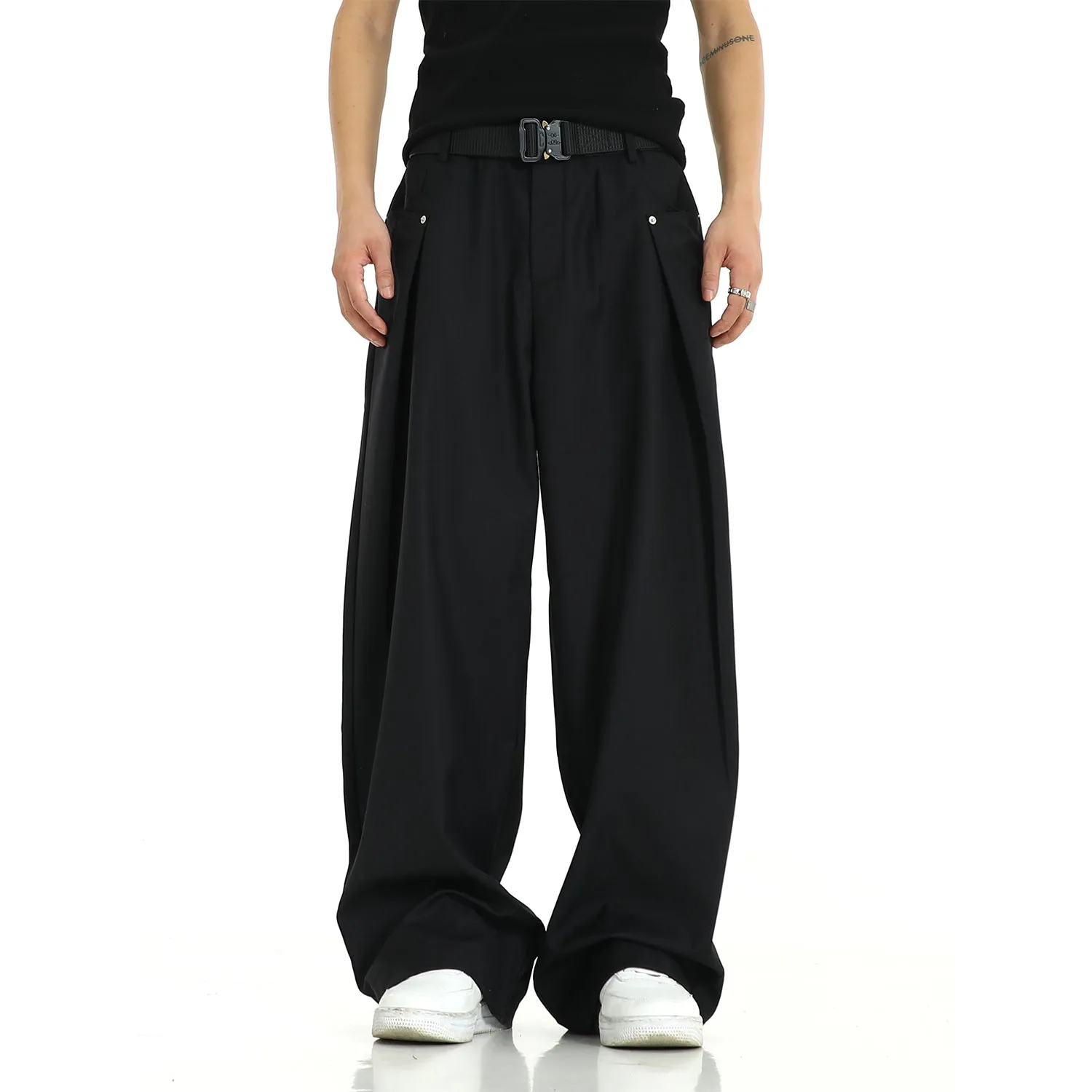 Casual Side Button Pleated Pants