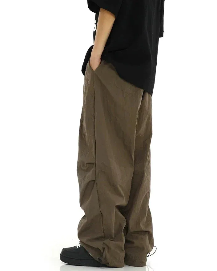 Casual Solid Drawstring Parachute Pants