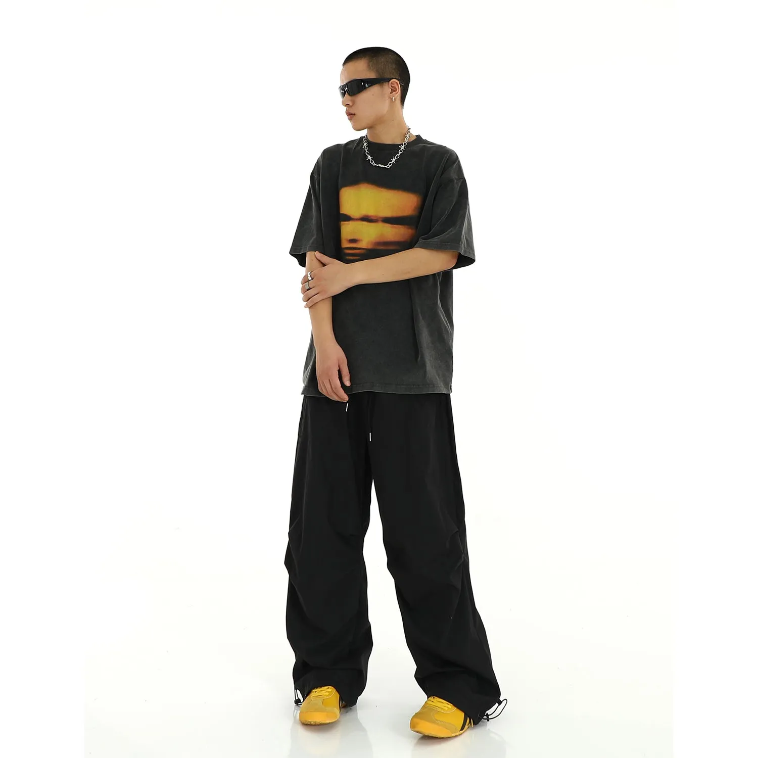 Casual Solid Drawstring Parachute Pants