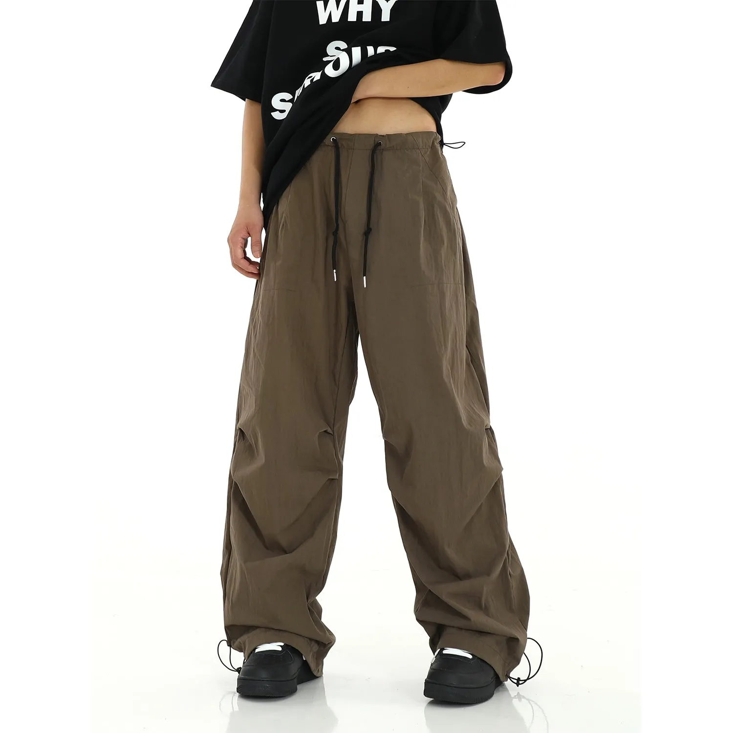 Casual Solid Drawstring Parachute Pants