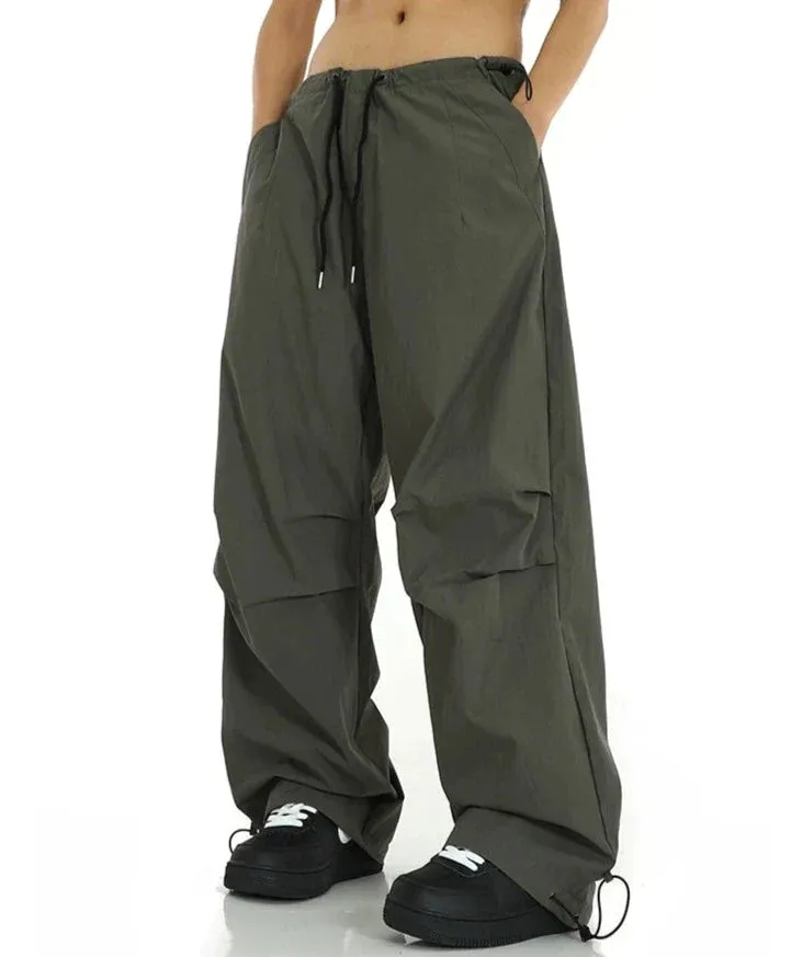 Casual Solid Drawstring Parachute Pants