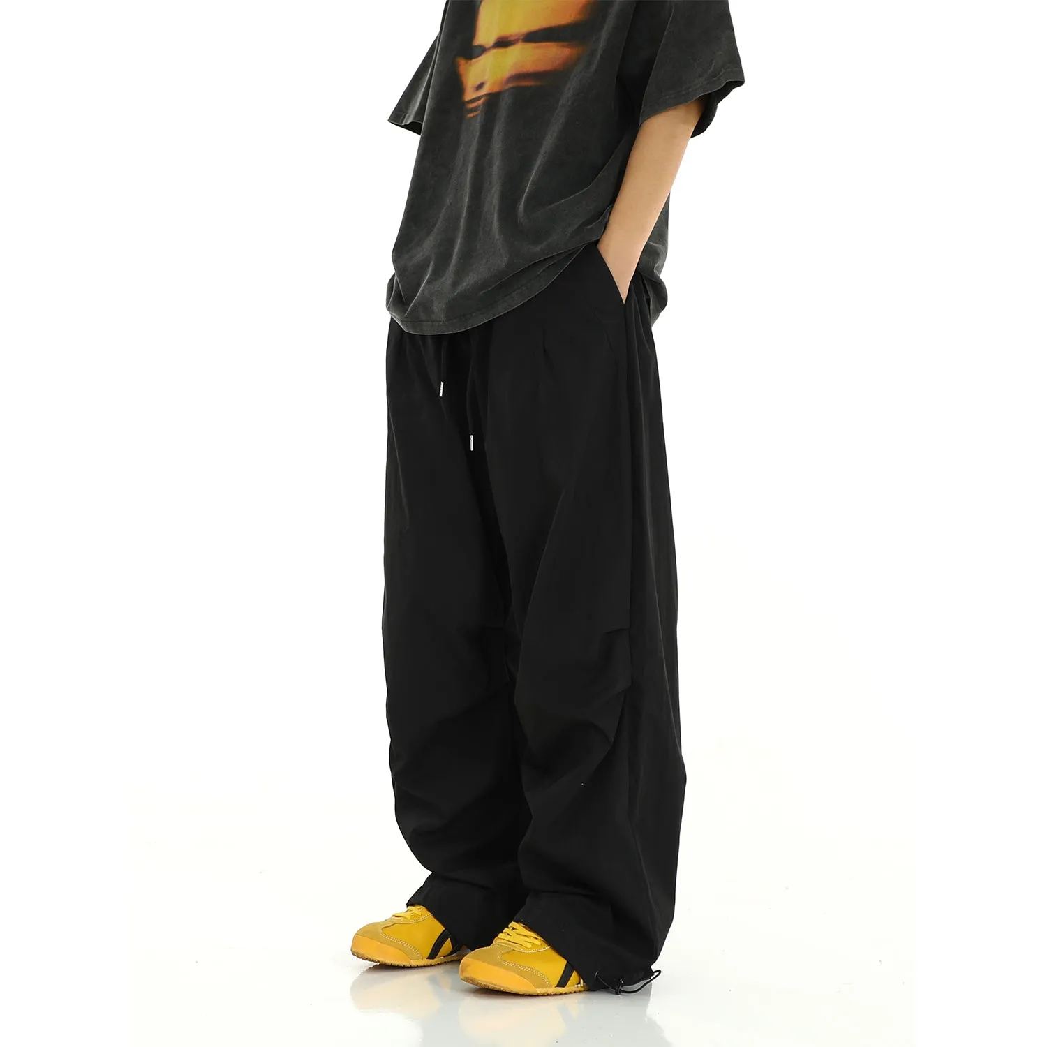 Casual Solid Drawstring Parachute Pants