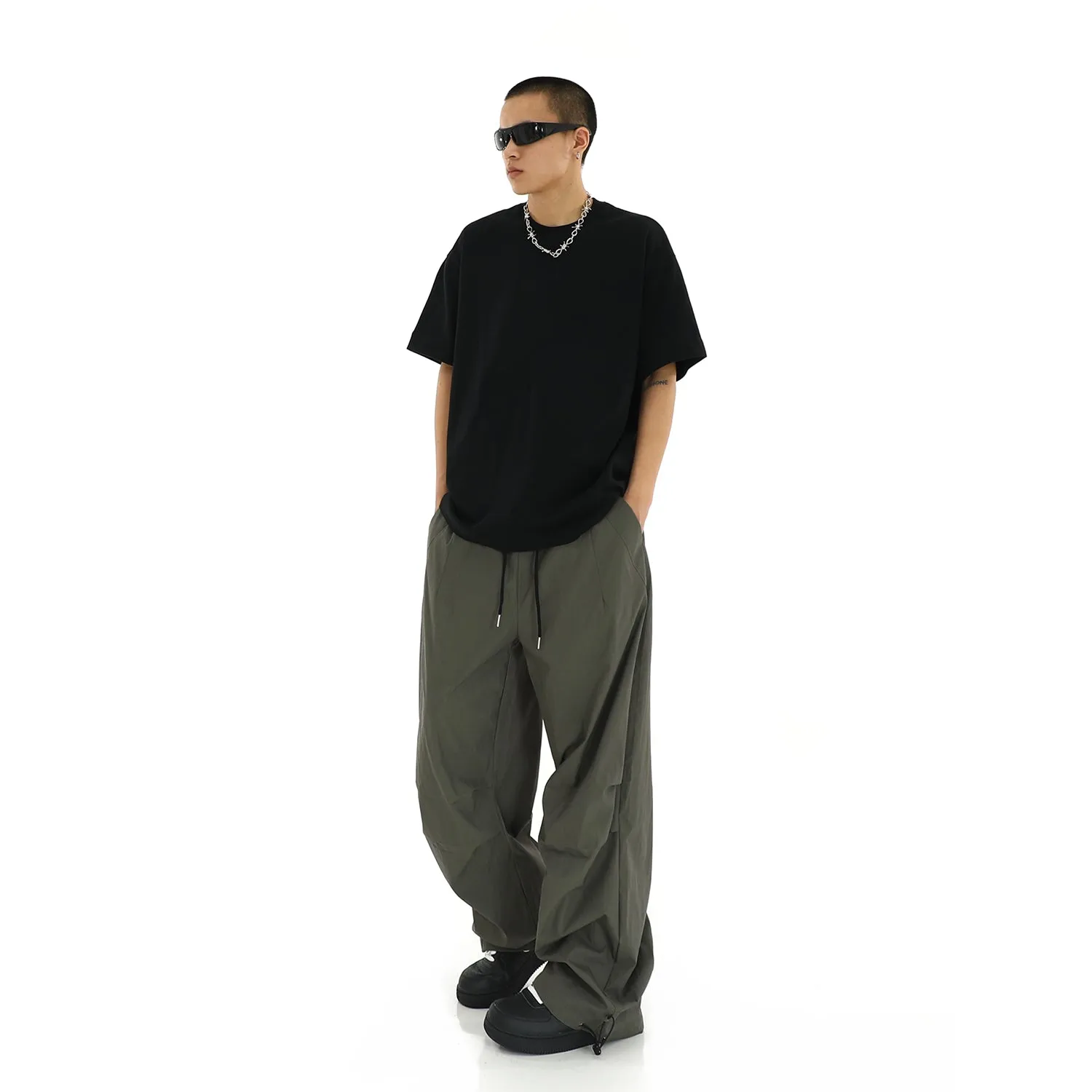 Casual Solid Drawstring Parachute Pants