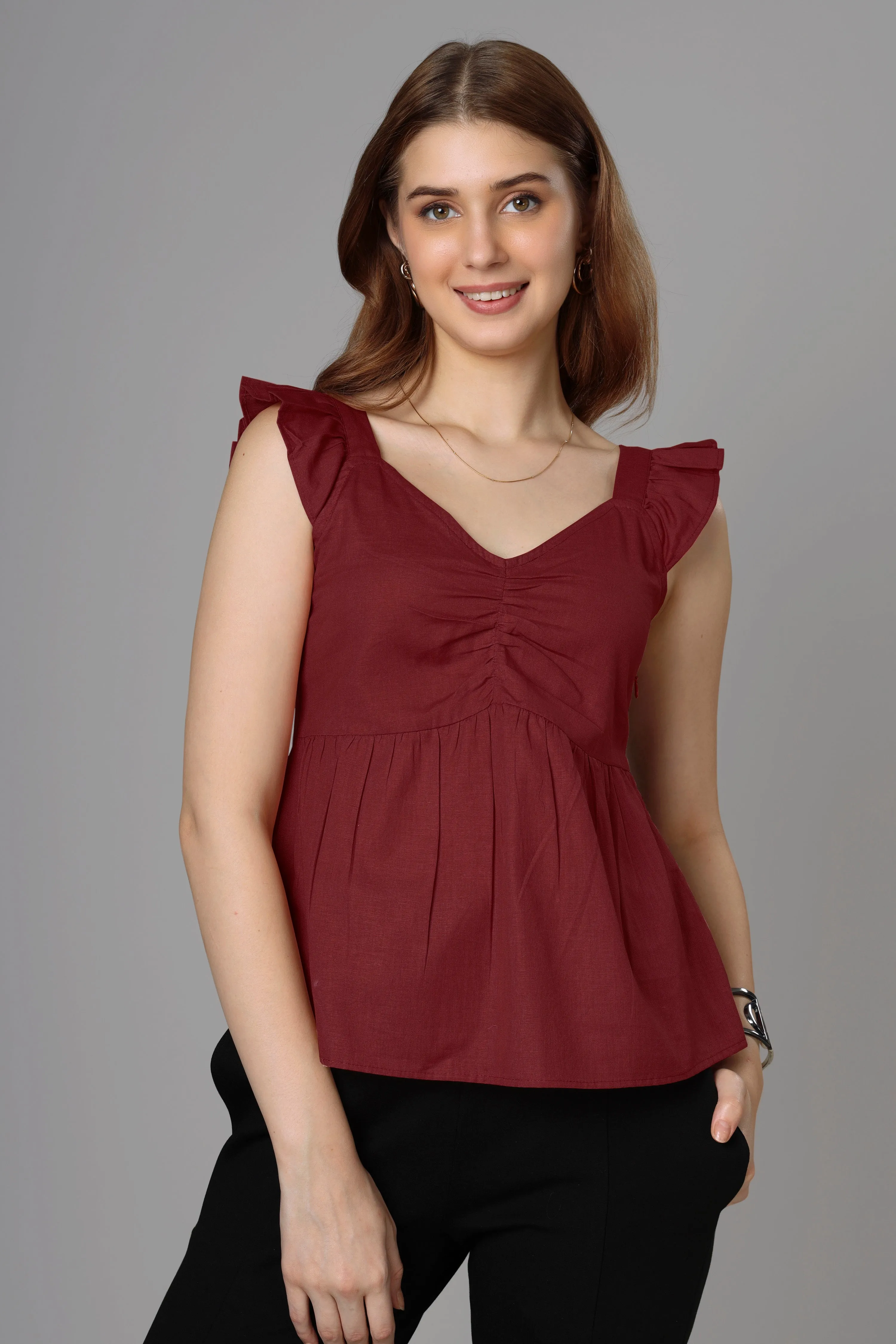 Classic Maroon Cotton Top For Women