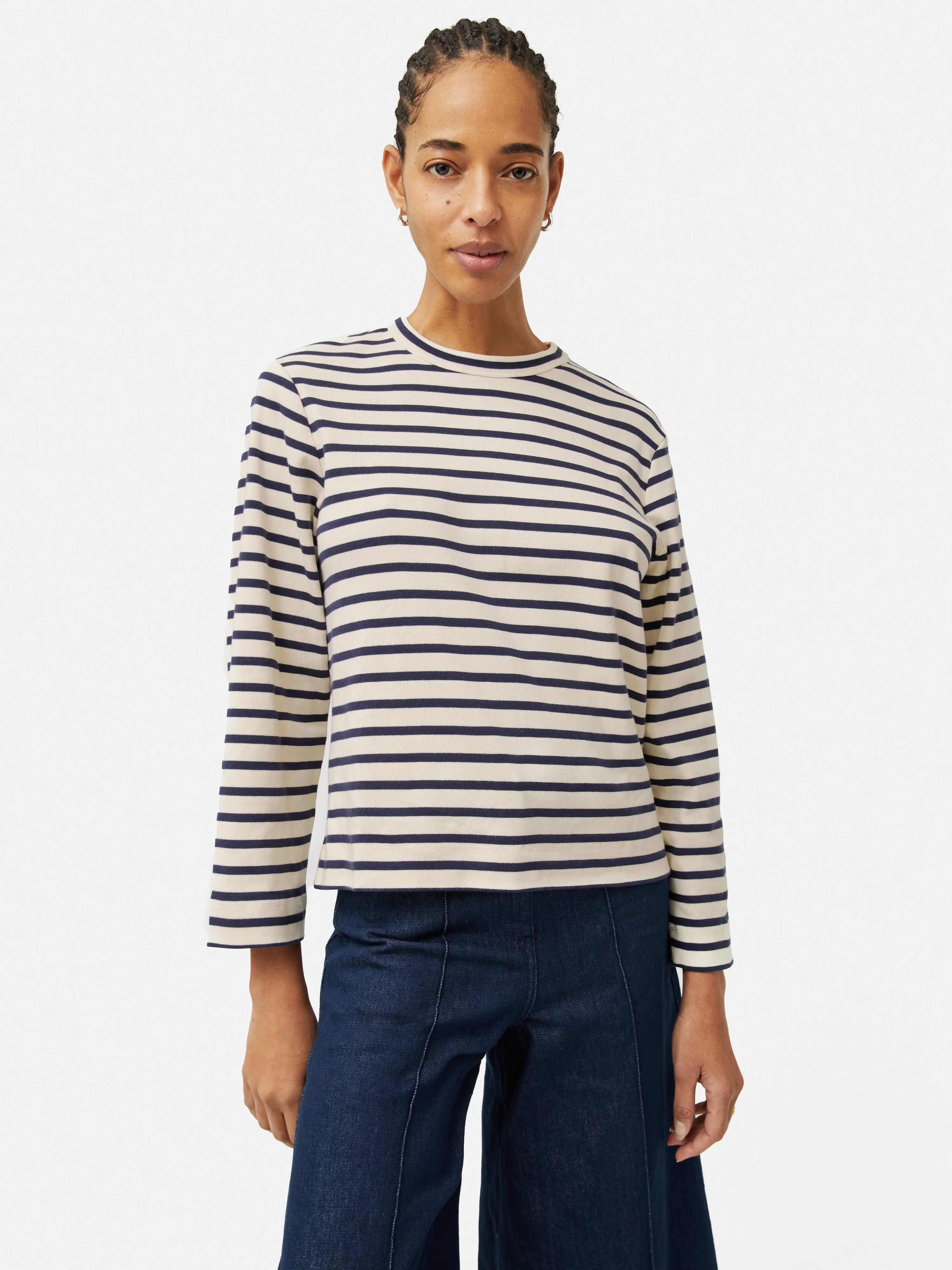 Cotton Stripe Sweatshirt | Navy