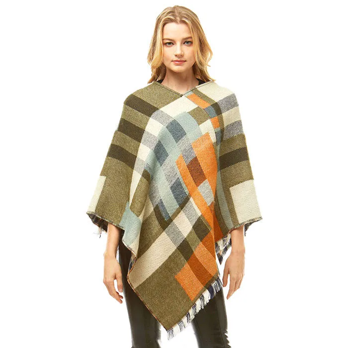 Cozy and Soft Multi Colored Plaid Poncho