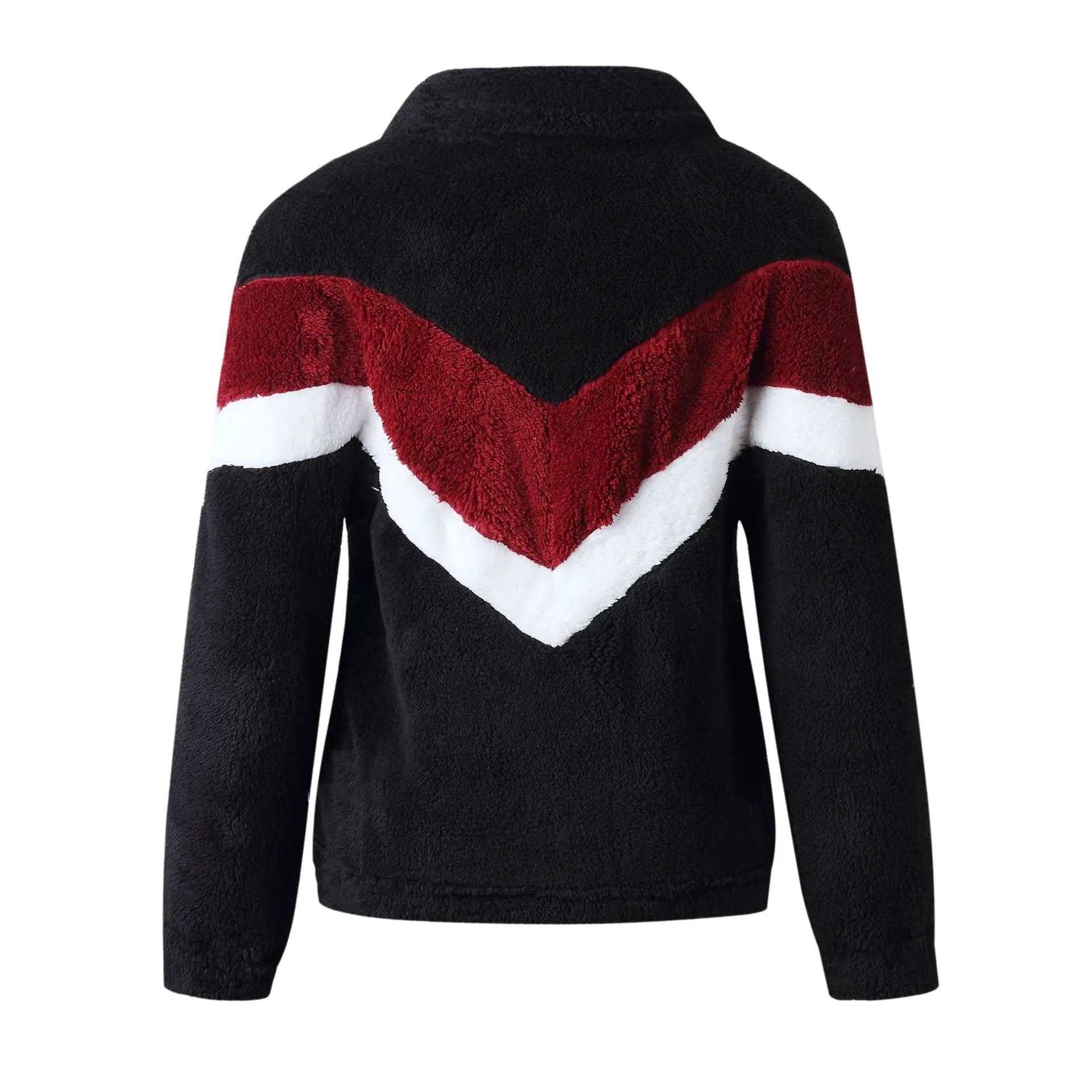 Cozy Colorblock Chevron Half Zip Faux Fur Sweatshirt Sherpa Pullover Jacket