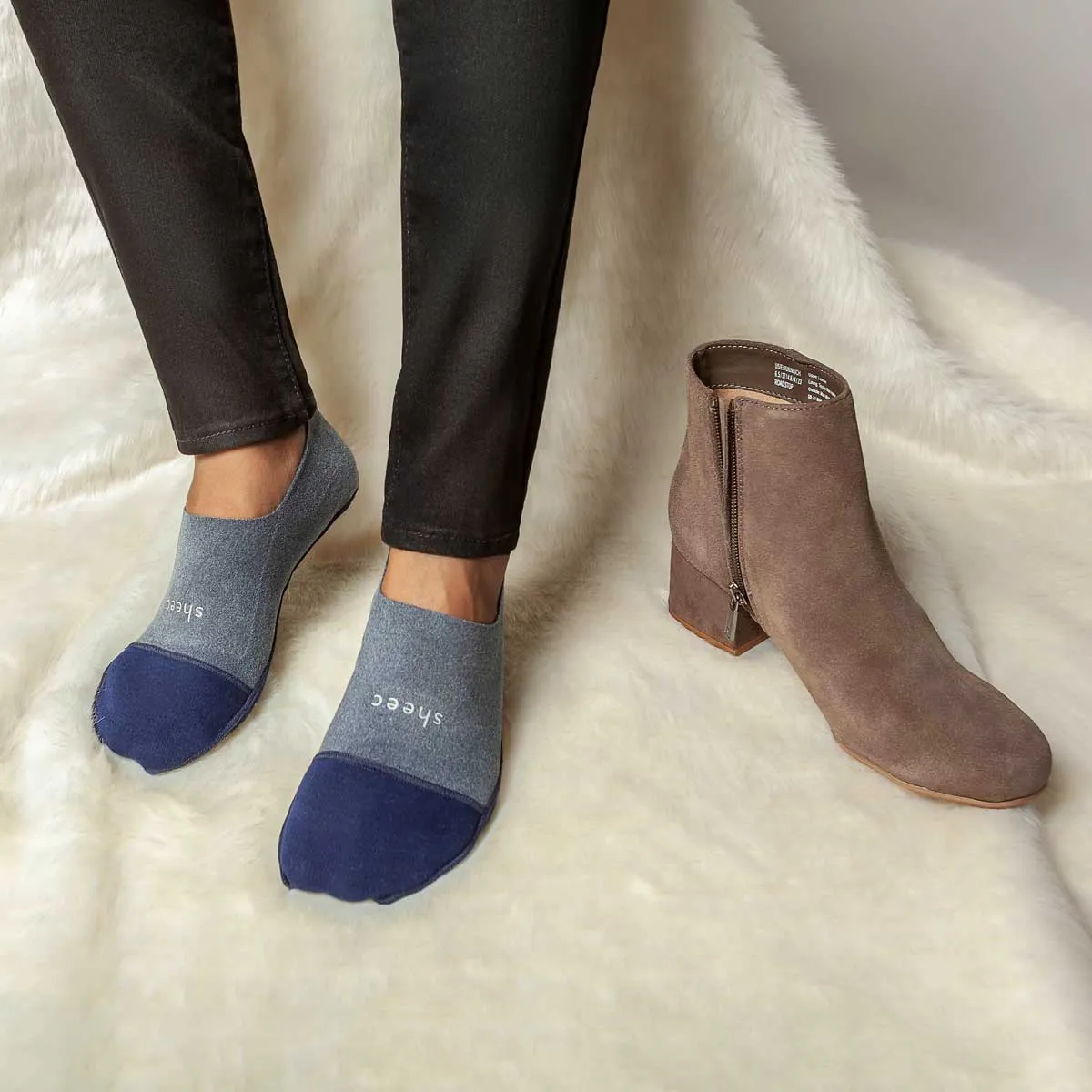 Cozy Fleece No Show Socks | BLUE GRAY