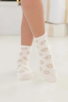 Cozy Toesies Brown Neutral Daisy Print Socks FINAL SALE