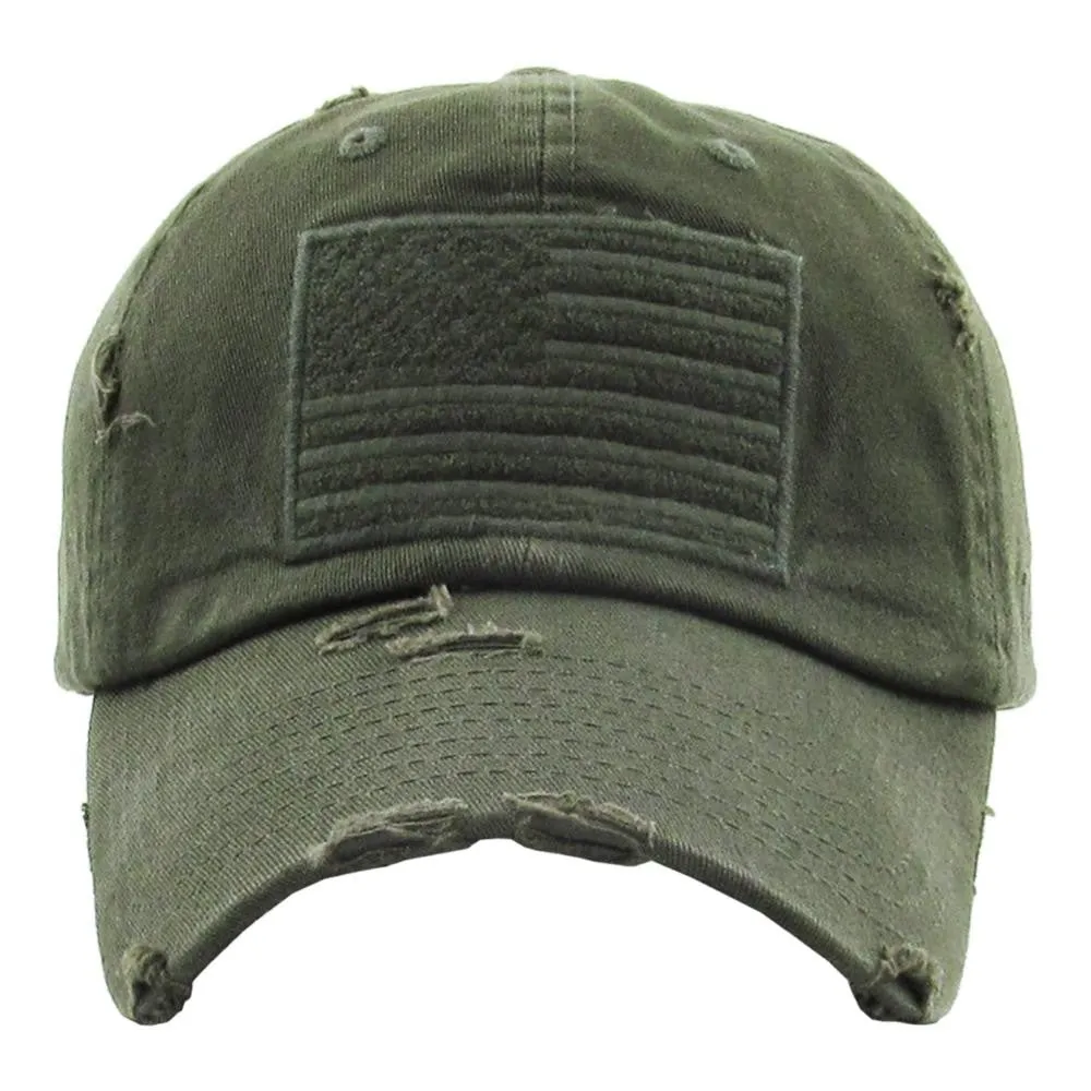 Distressed American Flag Hat , Army Green