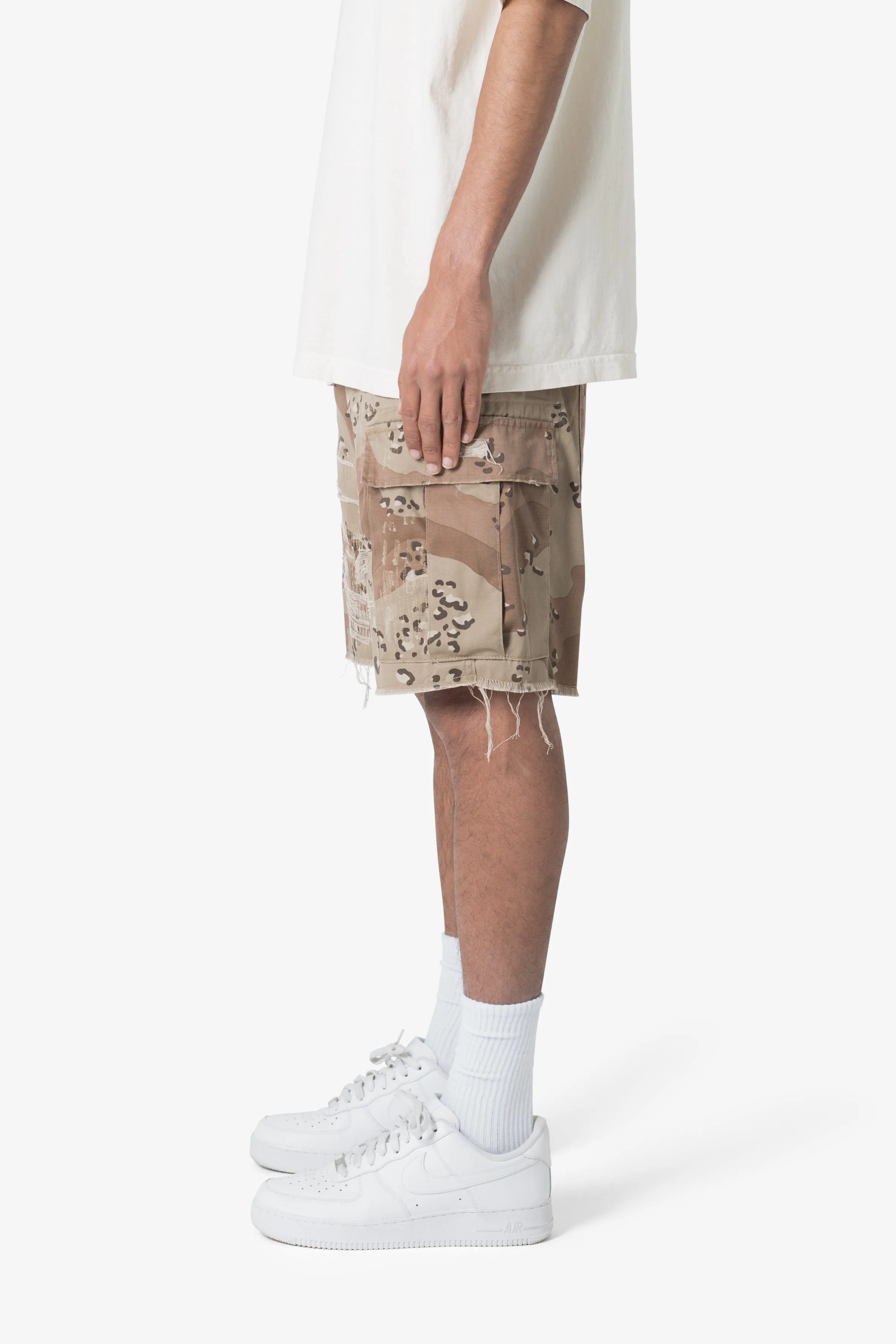 Distressed Cargo Shorts - Desert Camo