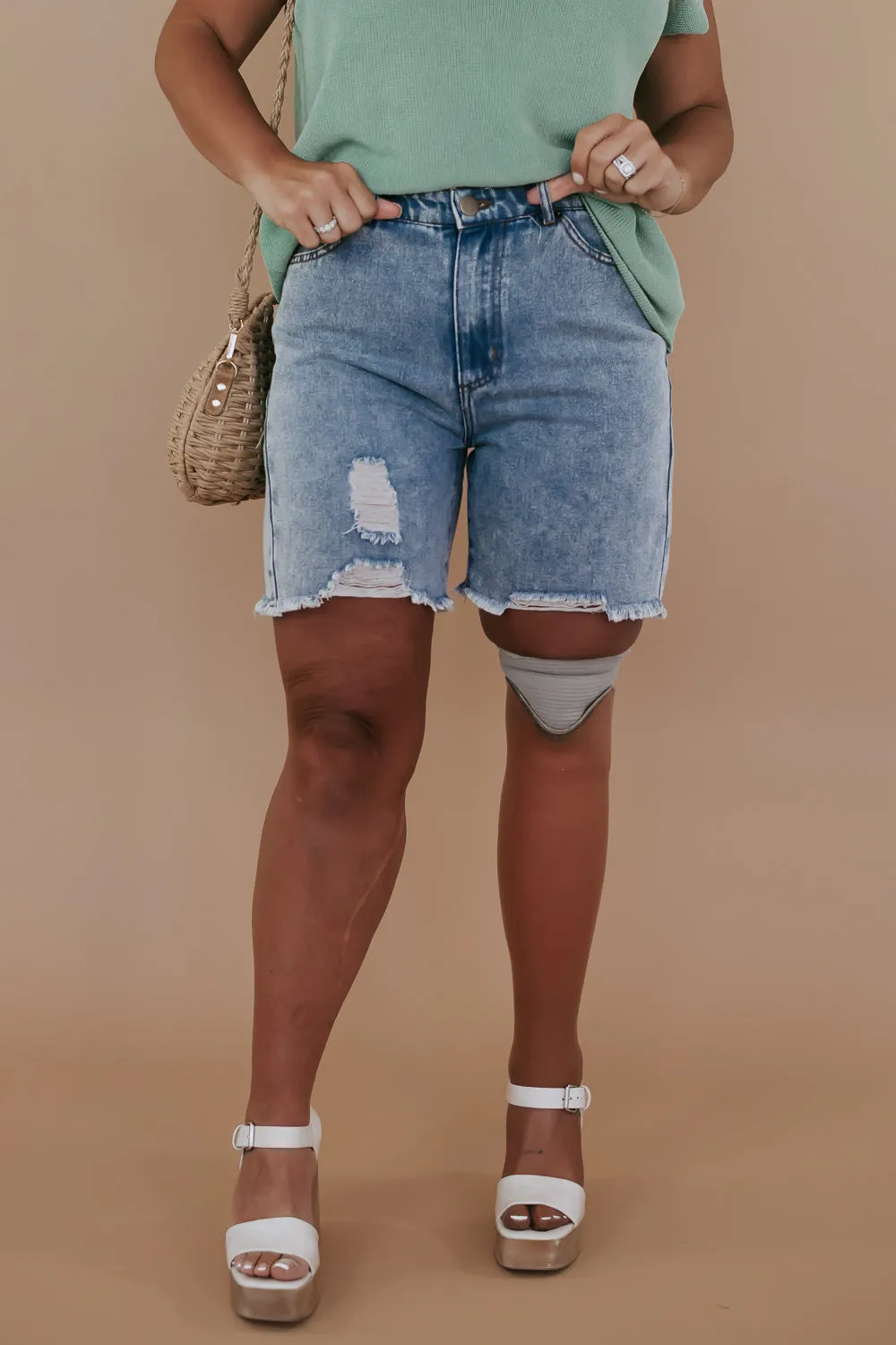 Distressed Denim Shorts