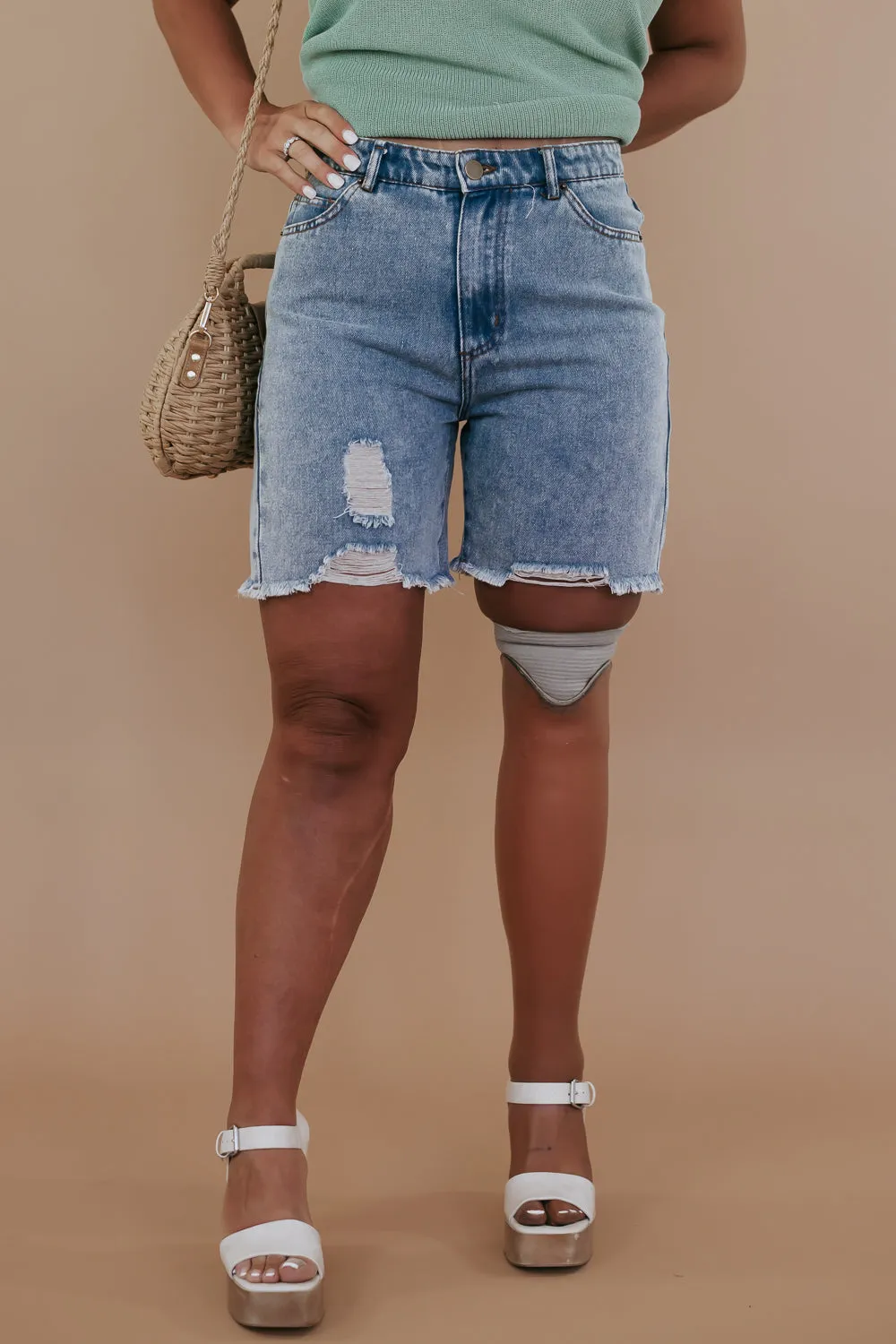 Distressed Denim Shorts