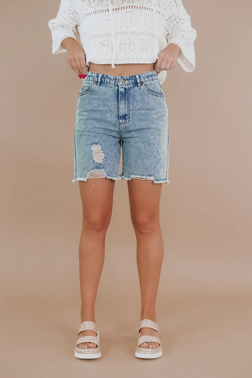 Distressed Denim Shorts