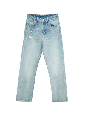 Distressed high-rise straight leg jeans