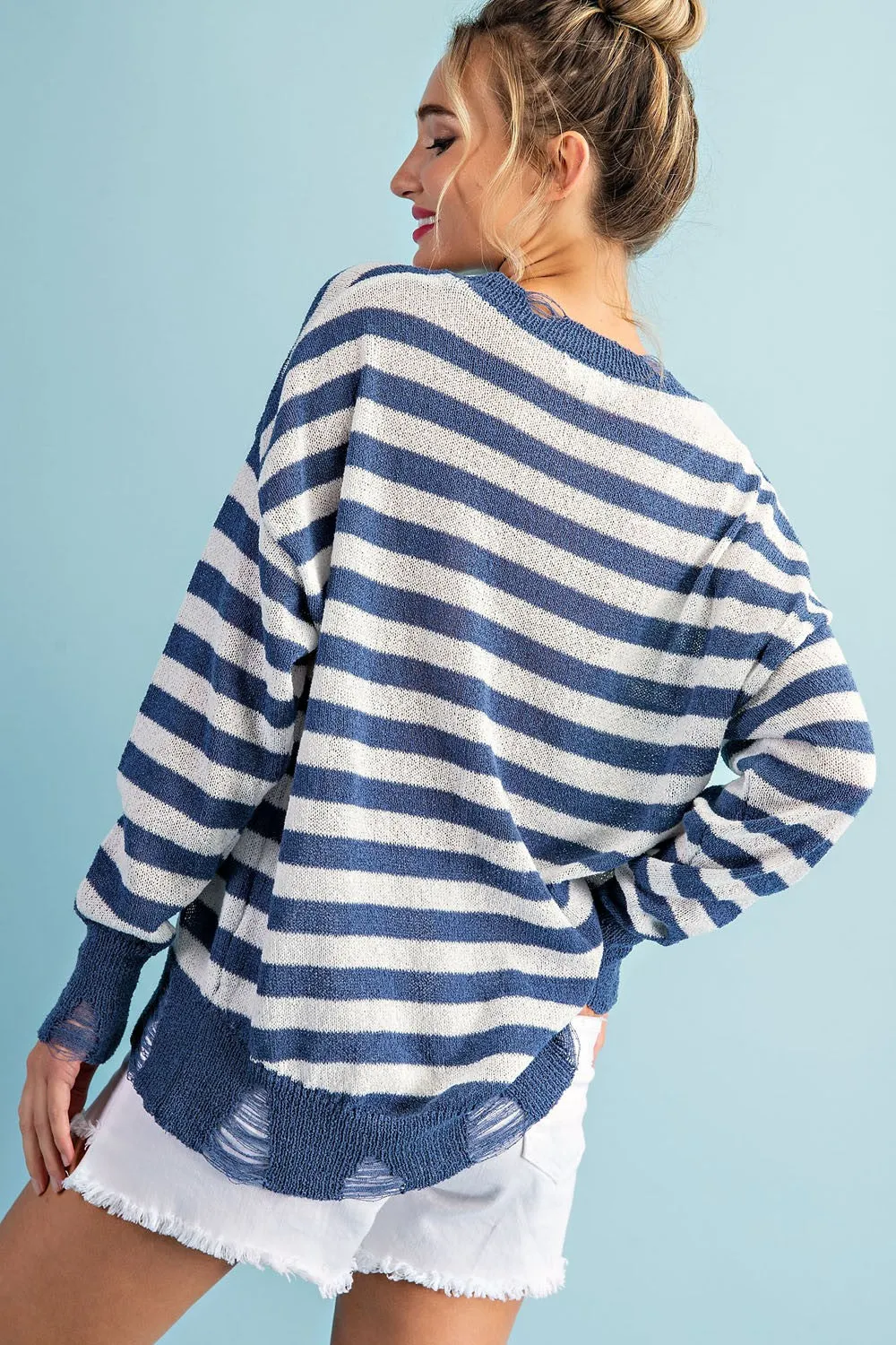 DISTRESSED STRIPED SWEATER