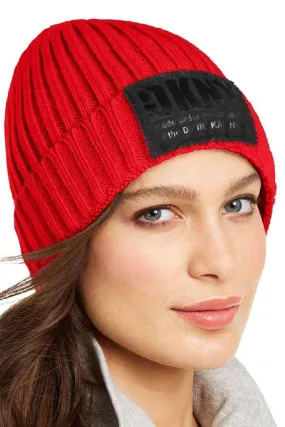 DKNY Women's Logo Fleece-Lined Cozy Knit Beanie, Red