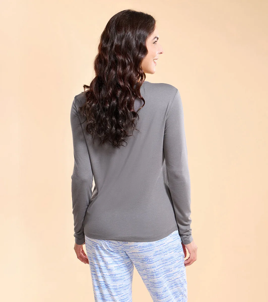 Enamor E309 Cozy Tee Viscose Scoop Neck Long Sleeves T-Shirt with Relaxed Fit