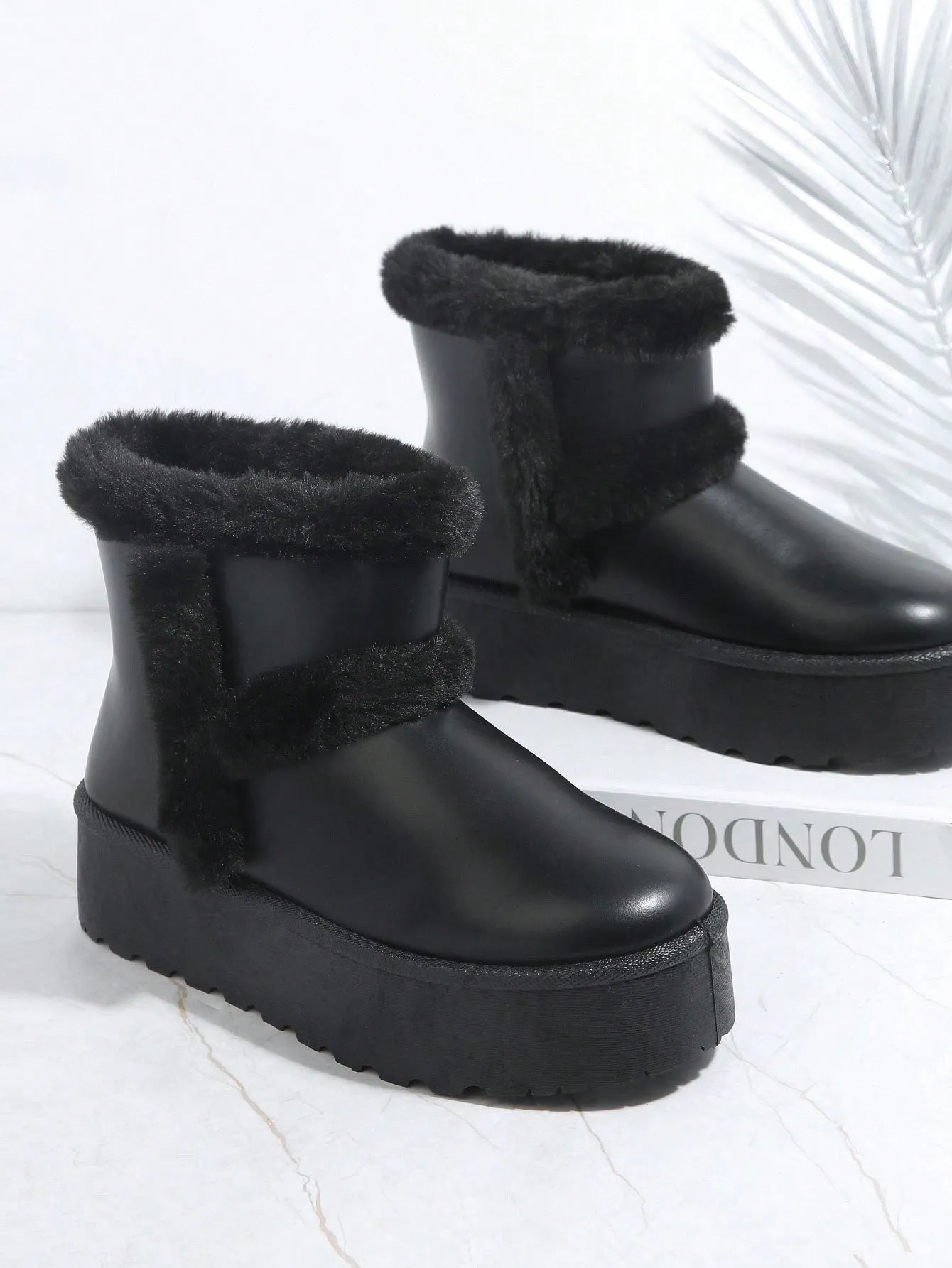 Faux Fur Lug Sole Ankle Booties