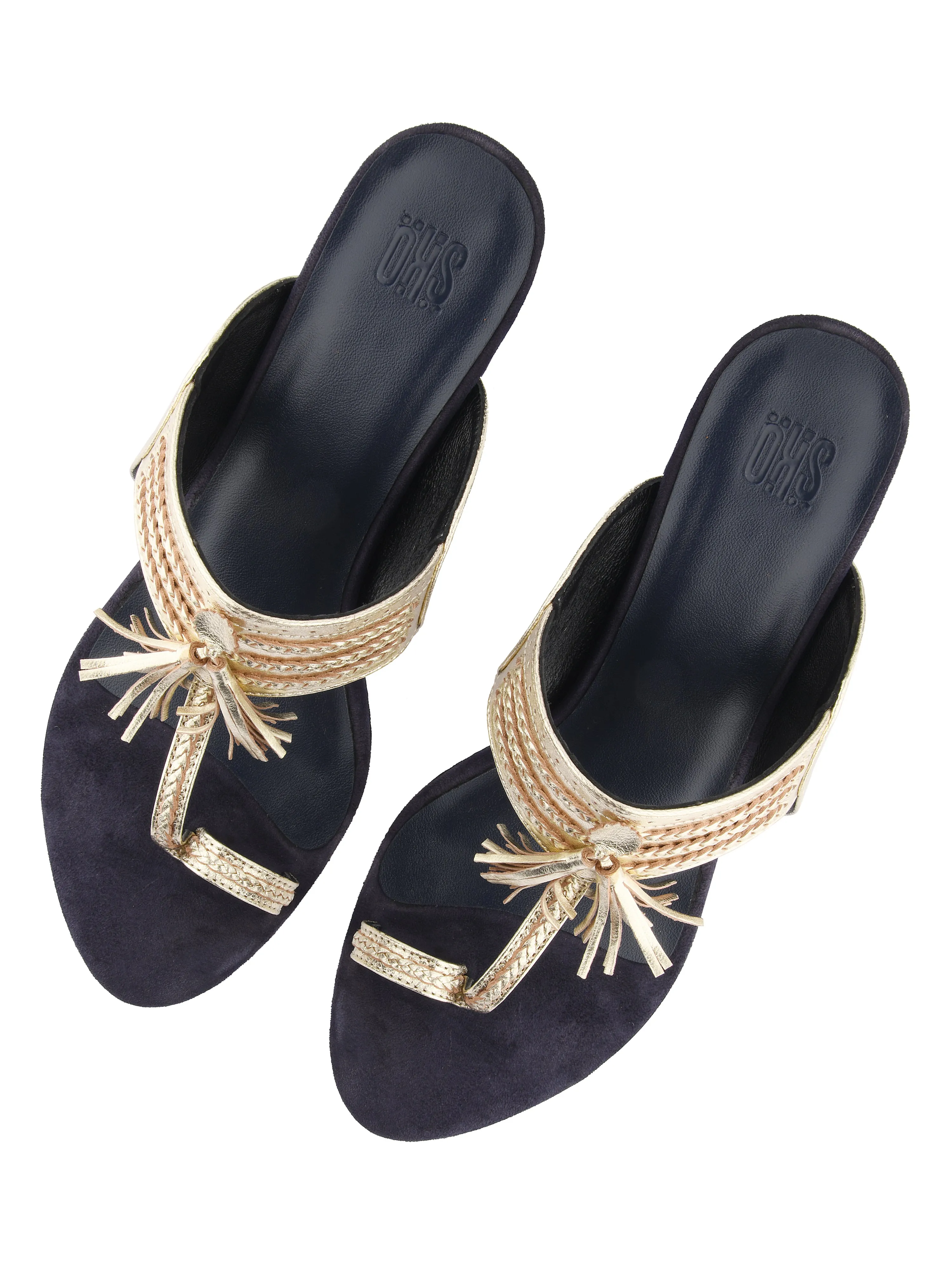 Gold Kolhapuri Block Heels For Women