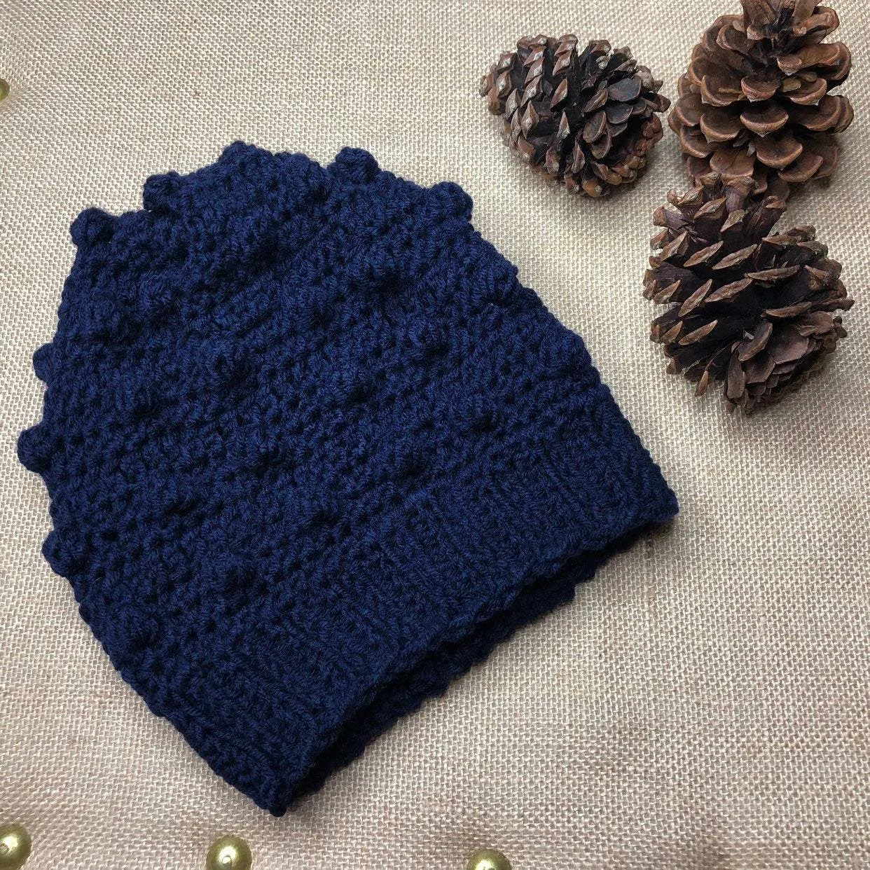 Hand Knit Crochet Navy Blue Winter Hat | Slouchy Hat | Puff Beanie Cozy Thick Winter Hat | Women Winter Hat |  Cozy Unsex