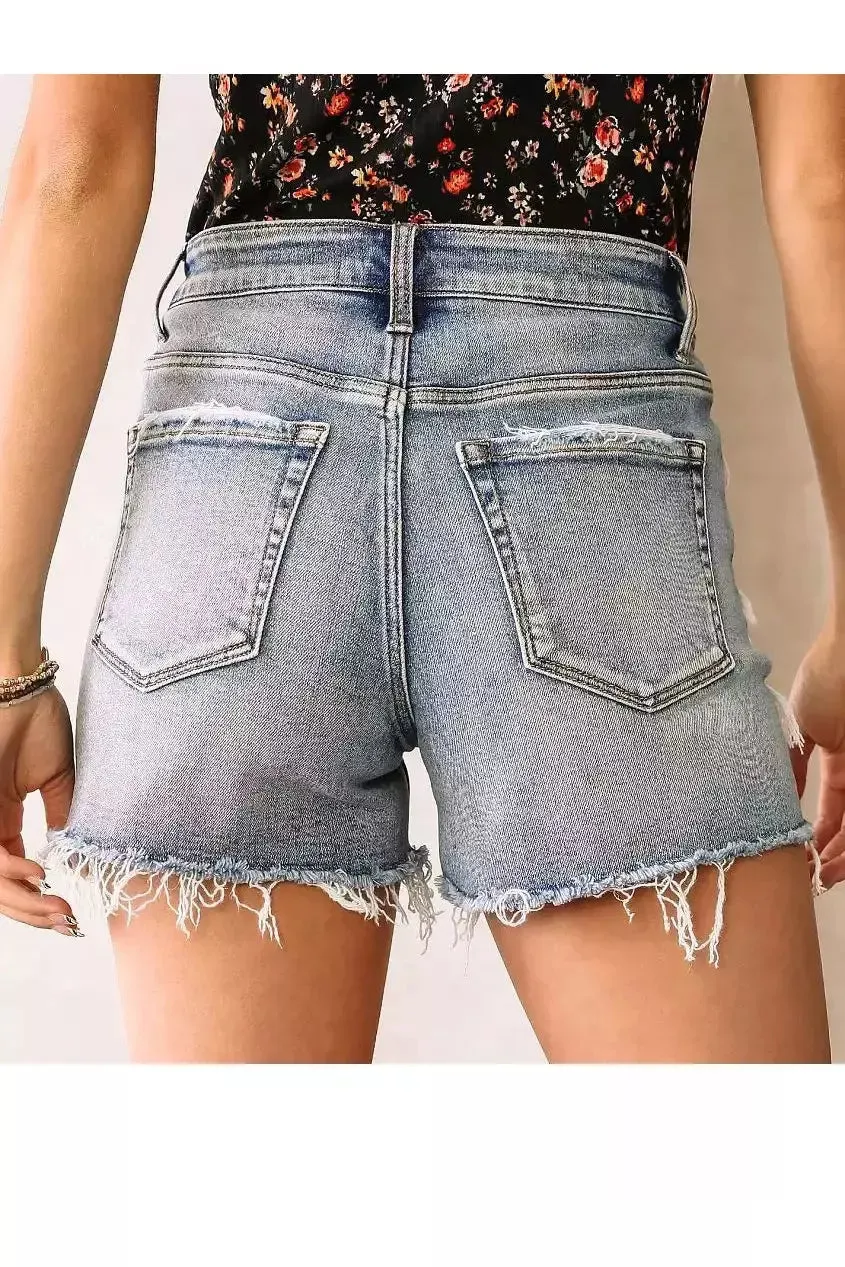 High Rise Vervet Distressed Shorts