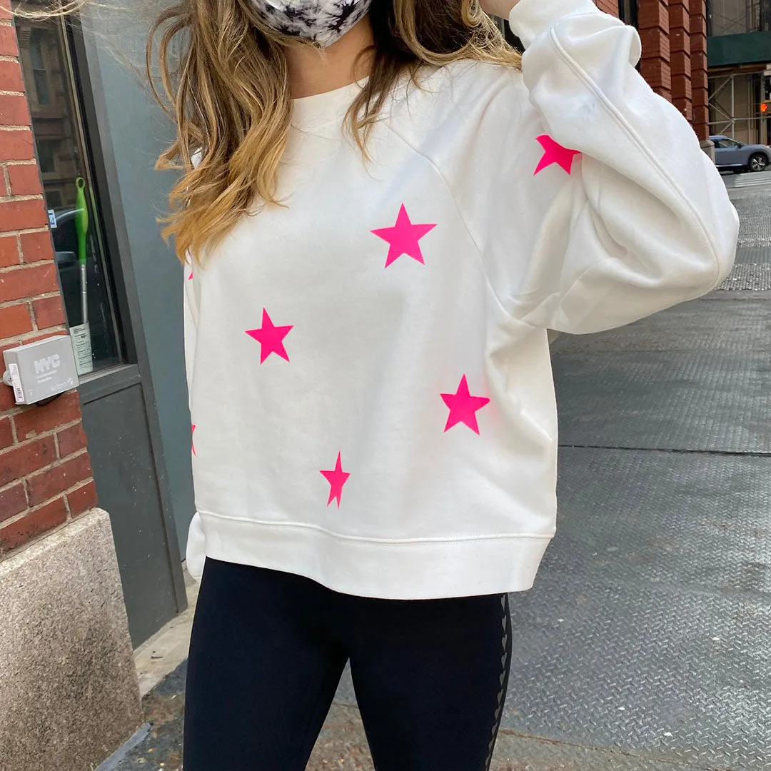 Jack Cozy Chic White Sweatshirt - Neon Pink Stars